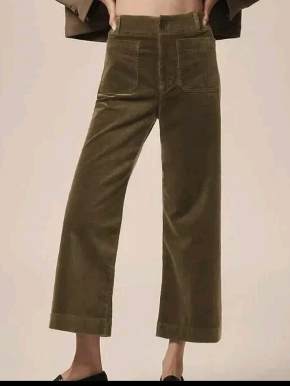 Anthropologie Colette Corduroy Cropped Wide Leg Pants Maeve 30 Moss Olive
